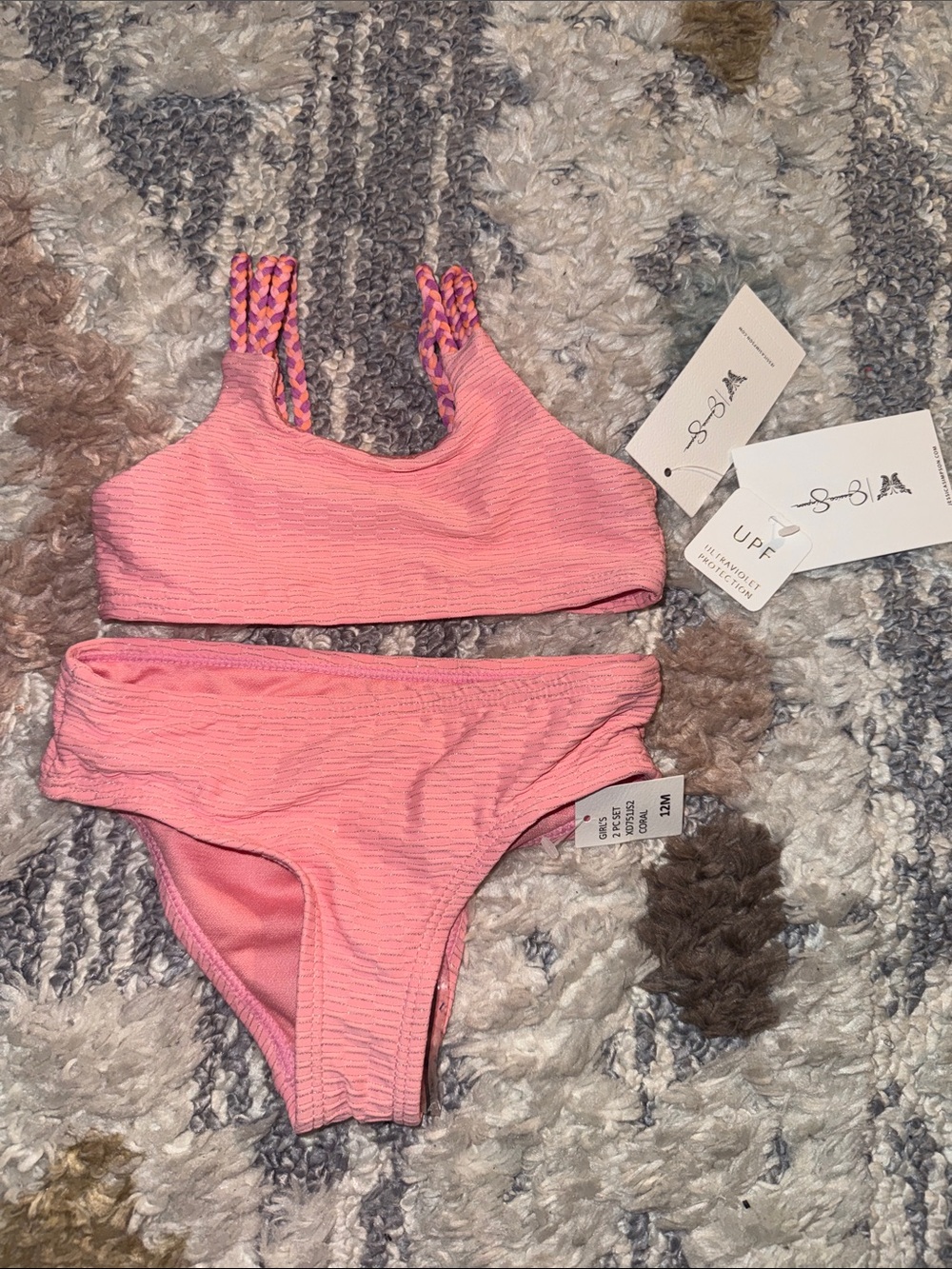 Jessica Simpson Coral/ Pink Textured Bikini with Braided Straps